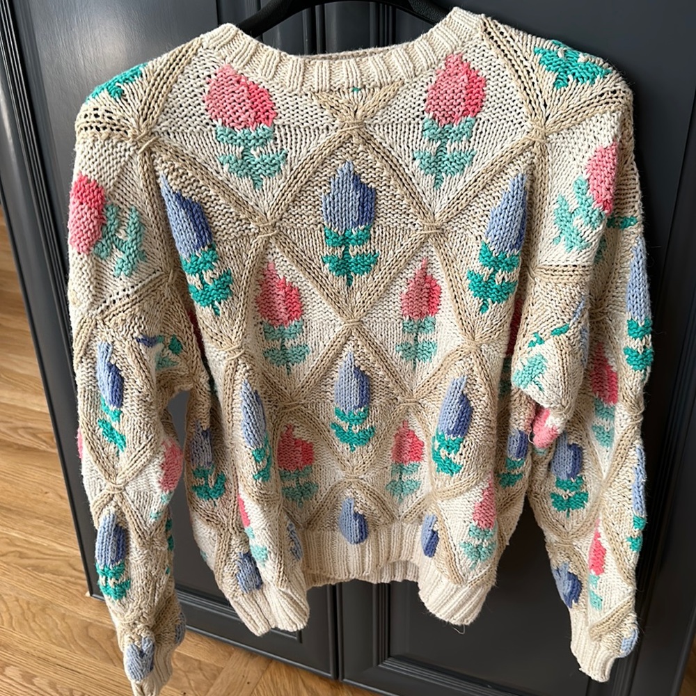 Vintage Orvis ~ Cream Tulip Knit Sweater ~ XL